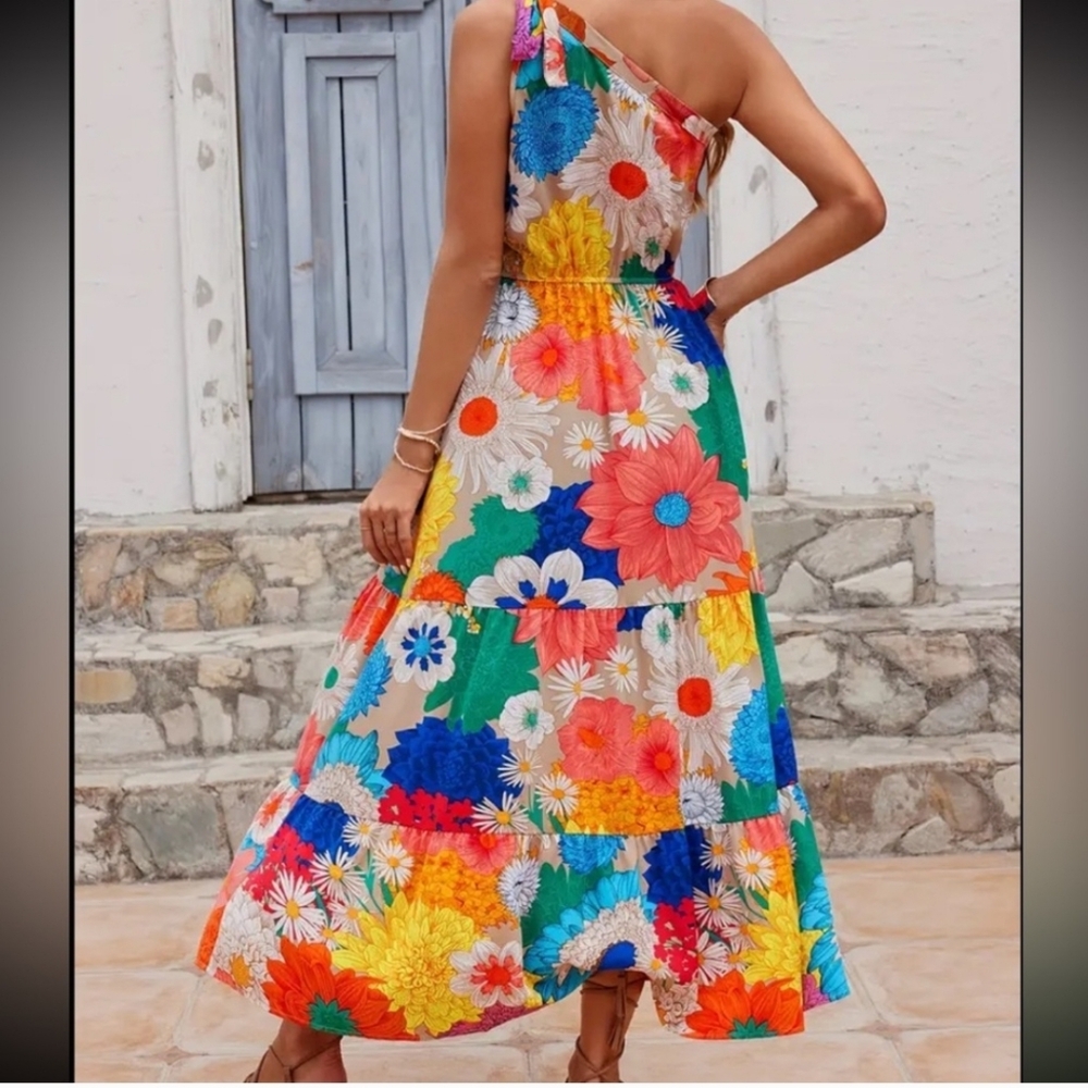 SHEIN VACAY One Shoulder Floral Maxi Dress - Multicolor - Picture 4 of 7